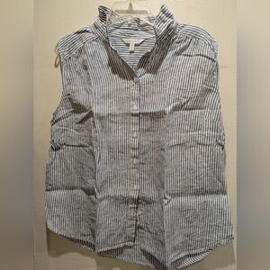 Garnet Hill Navy and White Striped Blouse Size Large